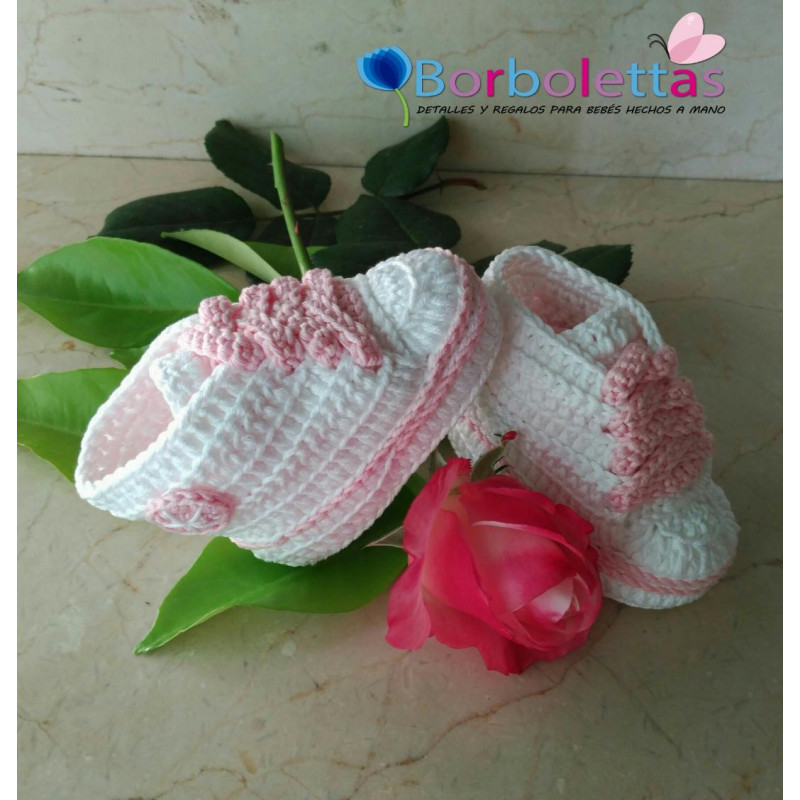 Patucos para Bebé Estilo Deportivo Blanco-Rosa