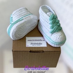 Patucos para Bebé Estilo Deportivo Blanco Verde Agua